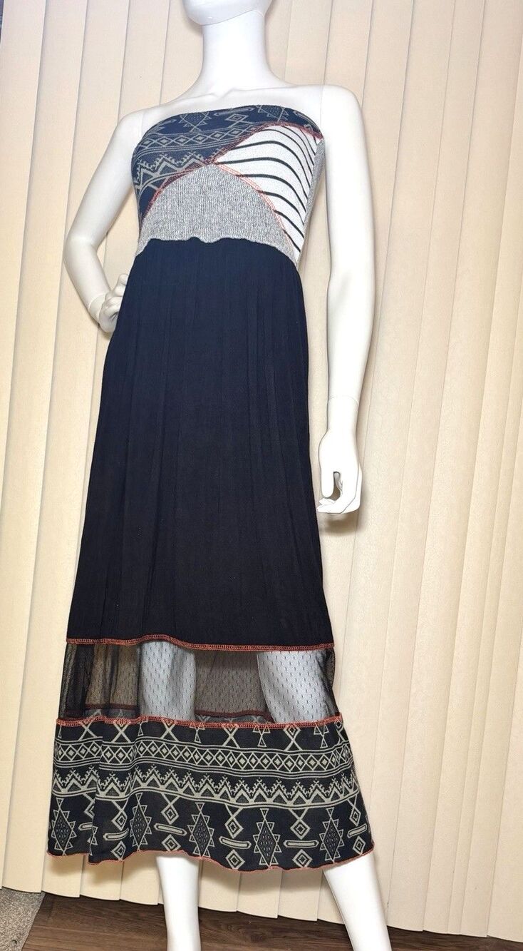 Scrapbook Originals Women’s M Strapless Boho Maxi Dress Geometric Mesh Hem